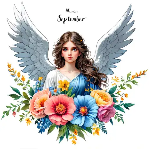 Angel On One Side And The Other March And September Flowers