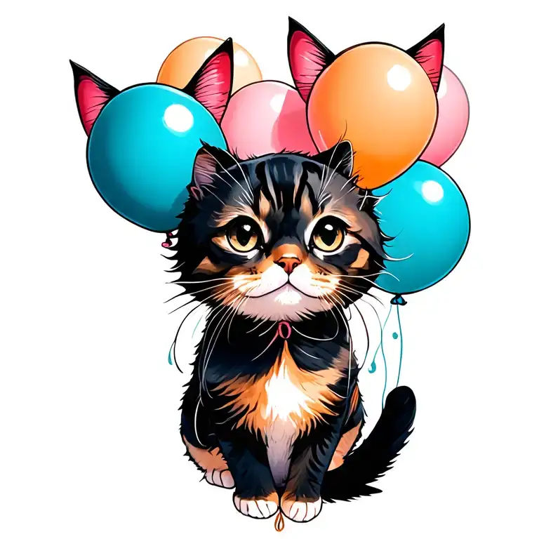Cat Floating With Balloons