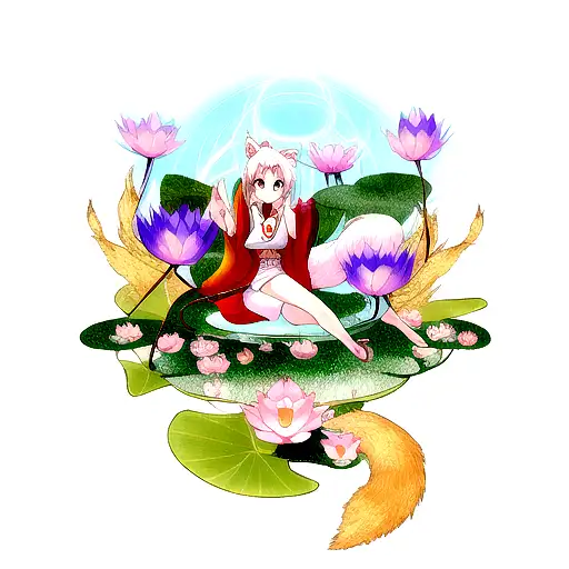 Lotus Flower With Kitsune