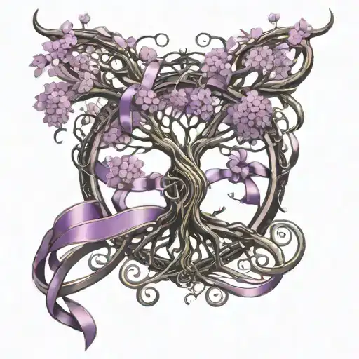 Tree Of Life And Purple Ribbon