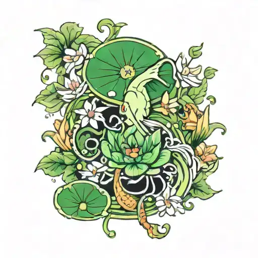 Multiple Bright Green Lily Pad Sleeve With Koi Fish