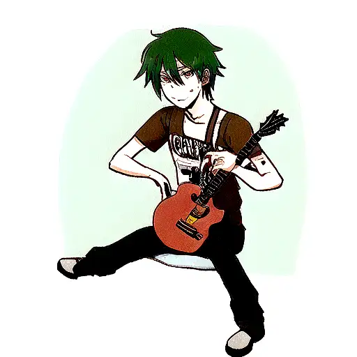 An Anime-inspired Tattoo Featuring A Character Playing A Musical Instrument In A Coffee Shop Setting