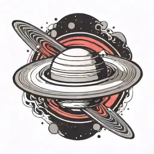 Saturn With Ring In Red And Black