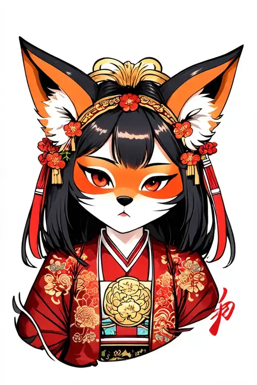 Japanese Traditionnal Priest Girl Fox Mask