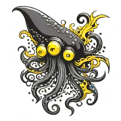 Black Squid With 3 Yellow Eyes