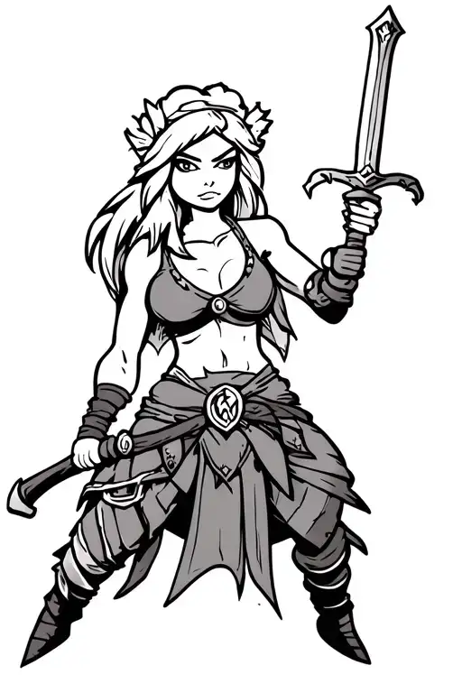 Female Barbarian Holding A Sword In The Style Of Adventure Time