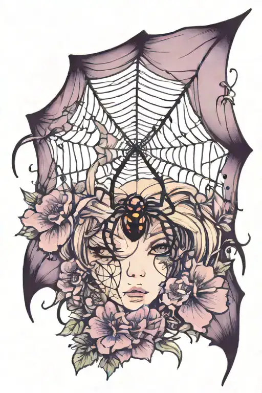 Spider On Shoulder Crawling Down To Violets With Spiderwebs