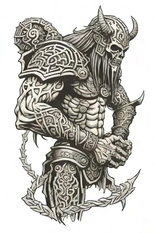 Norse Draugr Cracked Statue On The Outer Bicep