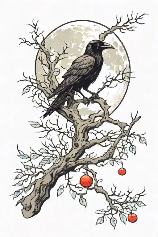A Crow On A Branch With A Blood Moon
