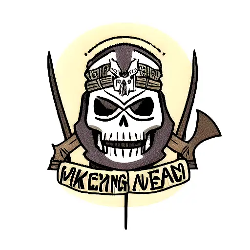 Viking Skull With Axes And Crows