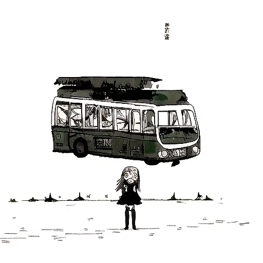 A Gothic Girl On The Top Of A Destroyed Bus With Another Girl On The Ground
