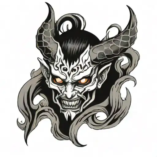 Demon Hanya Mask With Sakura Around The Mask