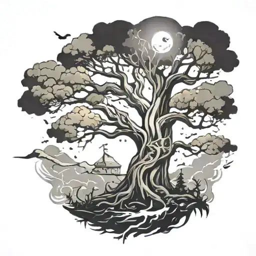 Tree Life And Lighting Storm