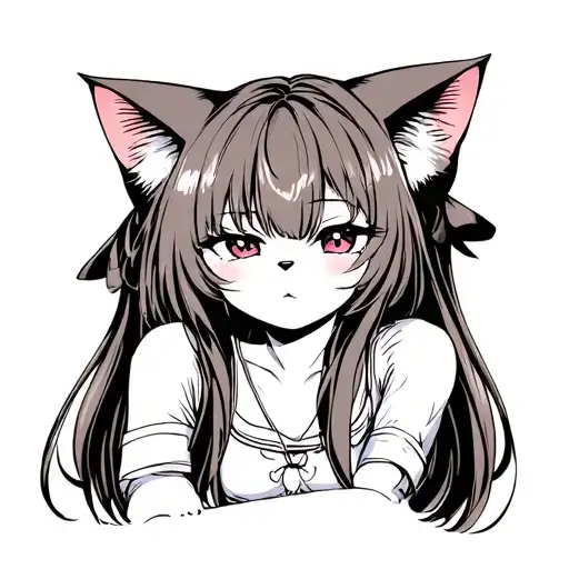 Cat Girl With Long Hair Looking Forward With An Ahegao Face