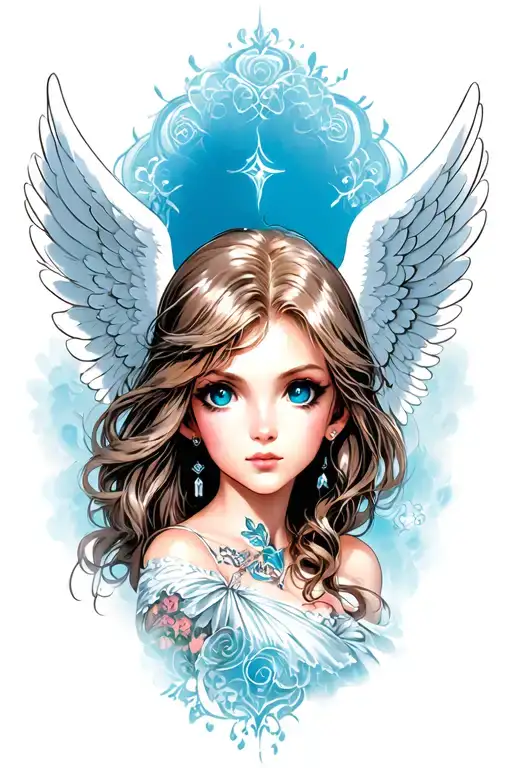 Girl Angel Close -Up With Blue Eyes