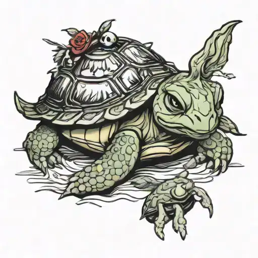 Anthropomorphic Turtle Standing Over A Dead Hare