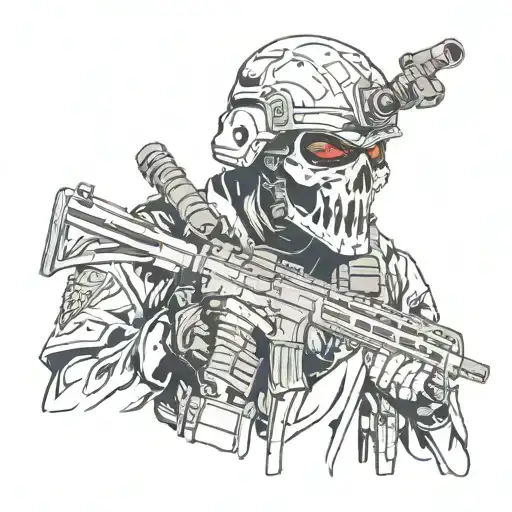 Soldier Wearing Skull Mask With Red Eyes
