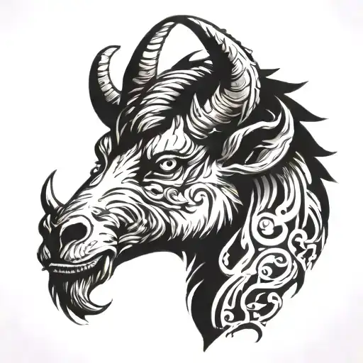 Evil Goat Head With Long Horns
