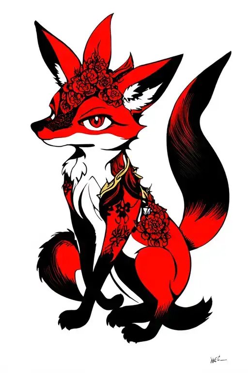 Seven -Headed Fox And Hare Connected By Red Neti