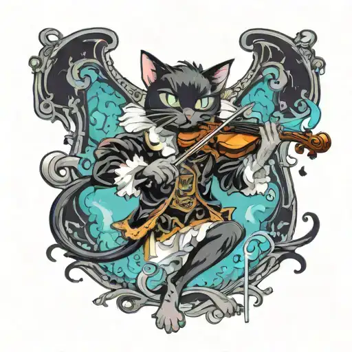 Black Cat In A Ghost Costume Playing The Violin