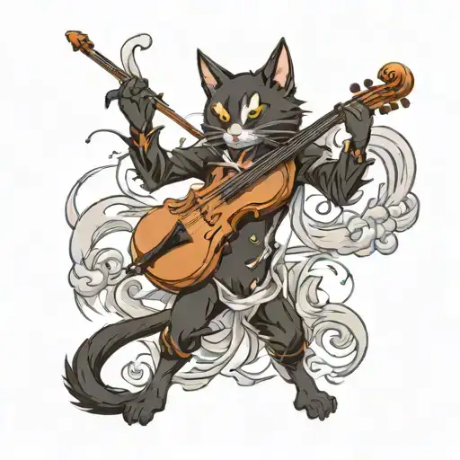 Black Cat Wearing A Ghost Costume Playing The Violin