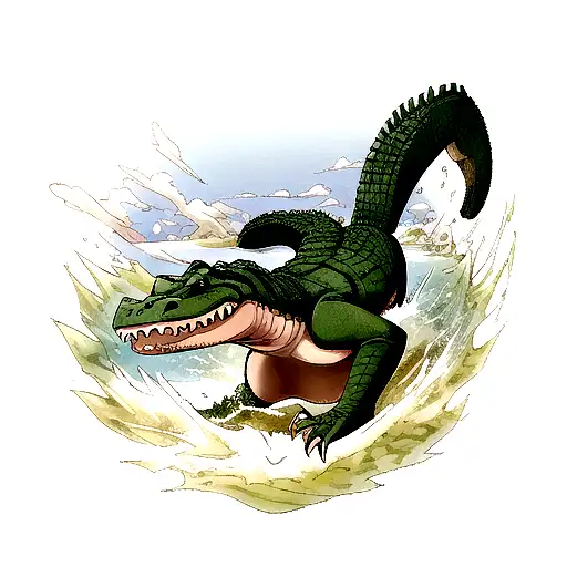 Chill But Fierce Crocodile With Long Curvy Tail Hunting