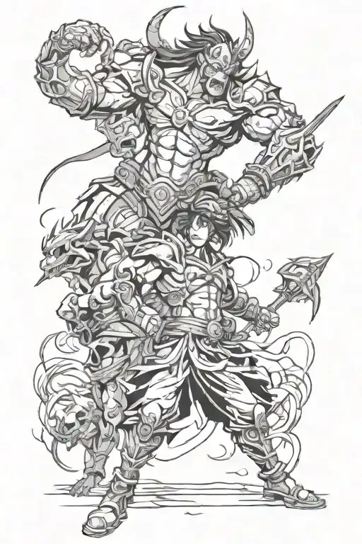 Warrior Battling Demons Fighting Another Man