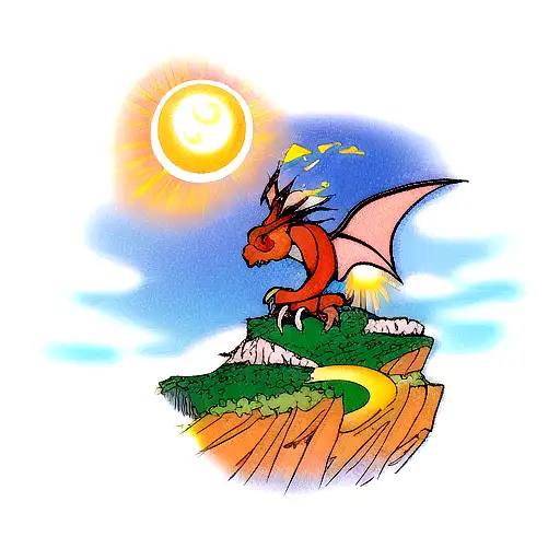 Dragon With Sun And Moon On A Mountain