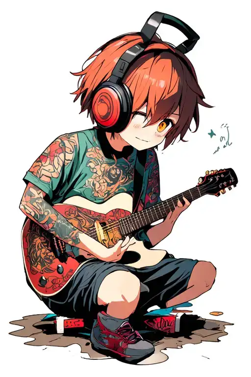 Lonely Anime Character Listening To Music To Drown Out The Nosie Around Him