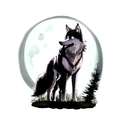Wolfdog In Moon