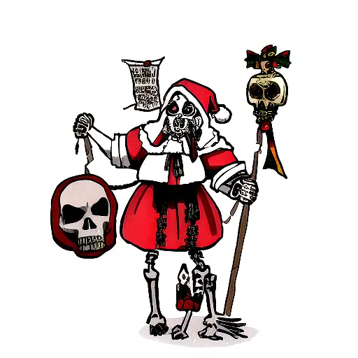Santa Muerte With Rat Skeleton With A Banner That Says Hood Rat