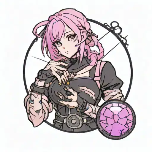 Black And Pink Haired Girl Dressed In Black Holding A Purple Orb Valorant