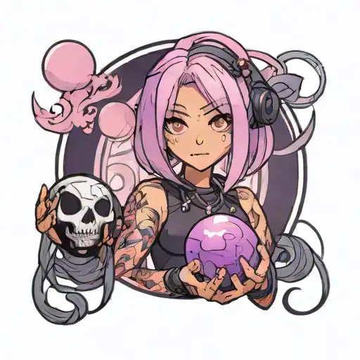 Black And Pink Haired Latina Girl Dressed In Black Holding A Purple Orb Valorant