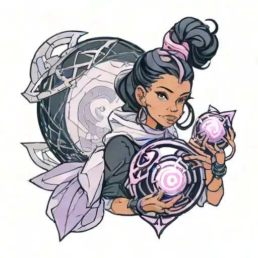 Black Hairlatina Girl With Pink Highlights Dressed In Black Holding A Purple Orb Valorant