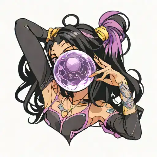 Black Straight Hair Latina Girl With Pink Highlights Dressed In Black Holding A Purple Orb Valorant