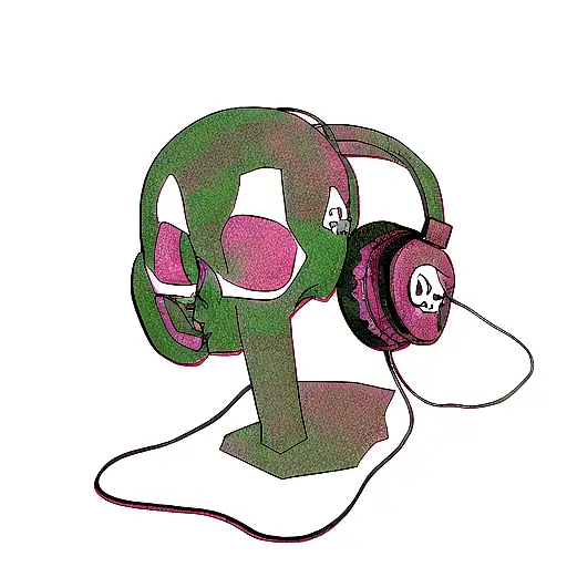 Skull With Headphones Listening Rock Music