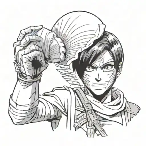 Arman From Attack On Titan Holding Sea Shell With Blood In Black And White But With The Blood Red