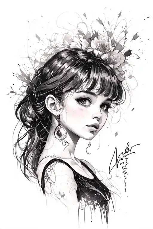 Girl's Sketch In The Style Of Realism With Abstraction