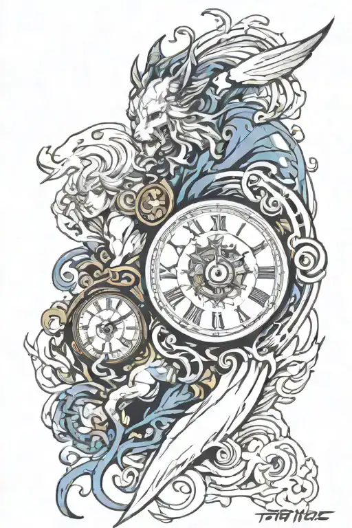 Half Sleeve God Vs Evil Time Clock