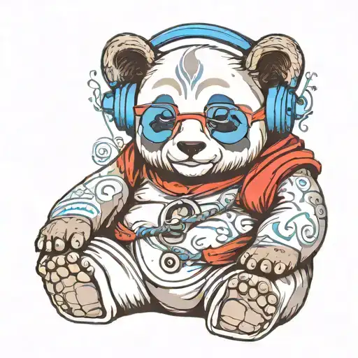 Buddha Panda With Blue And Red 3D Glasses And Headphones
