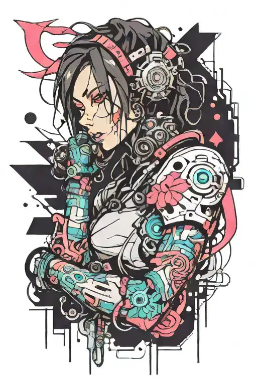 Cyberpunk Arm Sleeve Tattoo Design Incorporating Elements