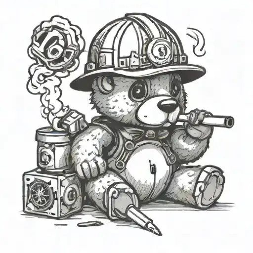 Teddy Bear With A Hard Hat Smoking A Joint