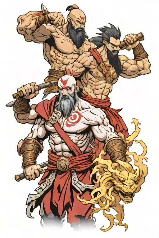 Mythical Gods From Different Myth Featuring Wu Kong And Kratos