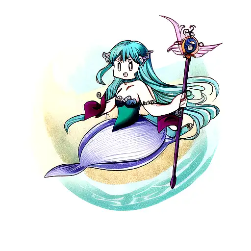 Mermaid In A Wave With A Staff