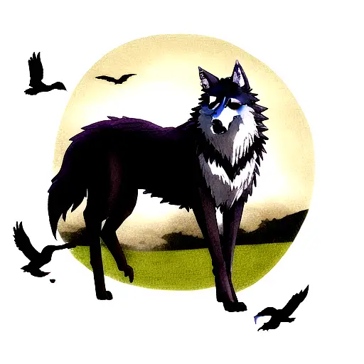 Wolf With Ravens