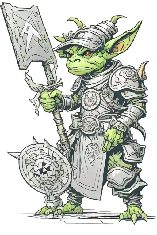 Goblin In Armor Holds Road Sign Of The Zodiac Virgo