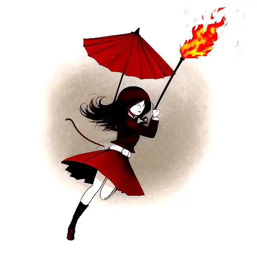 Dark Red Umbrella On Fire