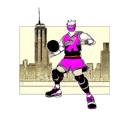 Cyber-samurai New York Skyline And Basketball