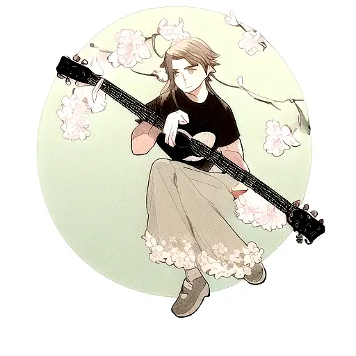 Guitar With Magnolia Flowers And Music Notes For Dad Tattoo