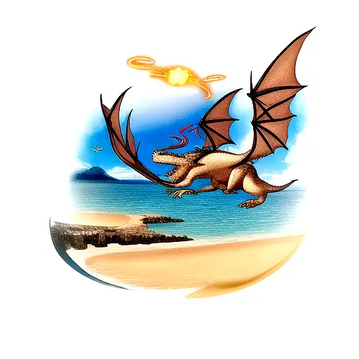 Dragon Flying Over Ocean